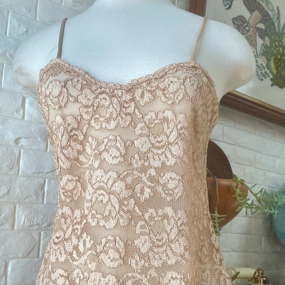 Vintage 1990s Y2K Circa 2000 Lace Overlay Spaghetti Strap Mini Dress - Picture 4 of 14